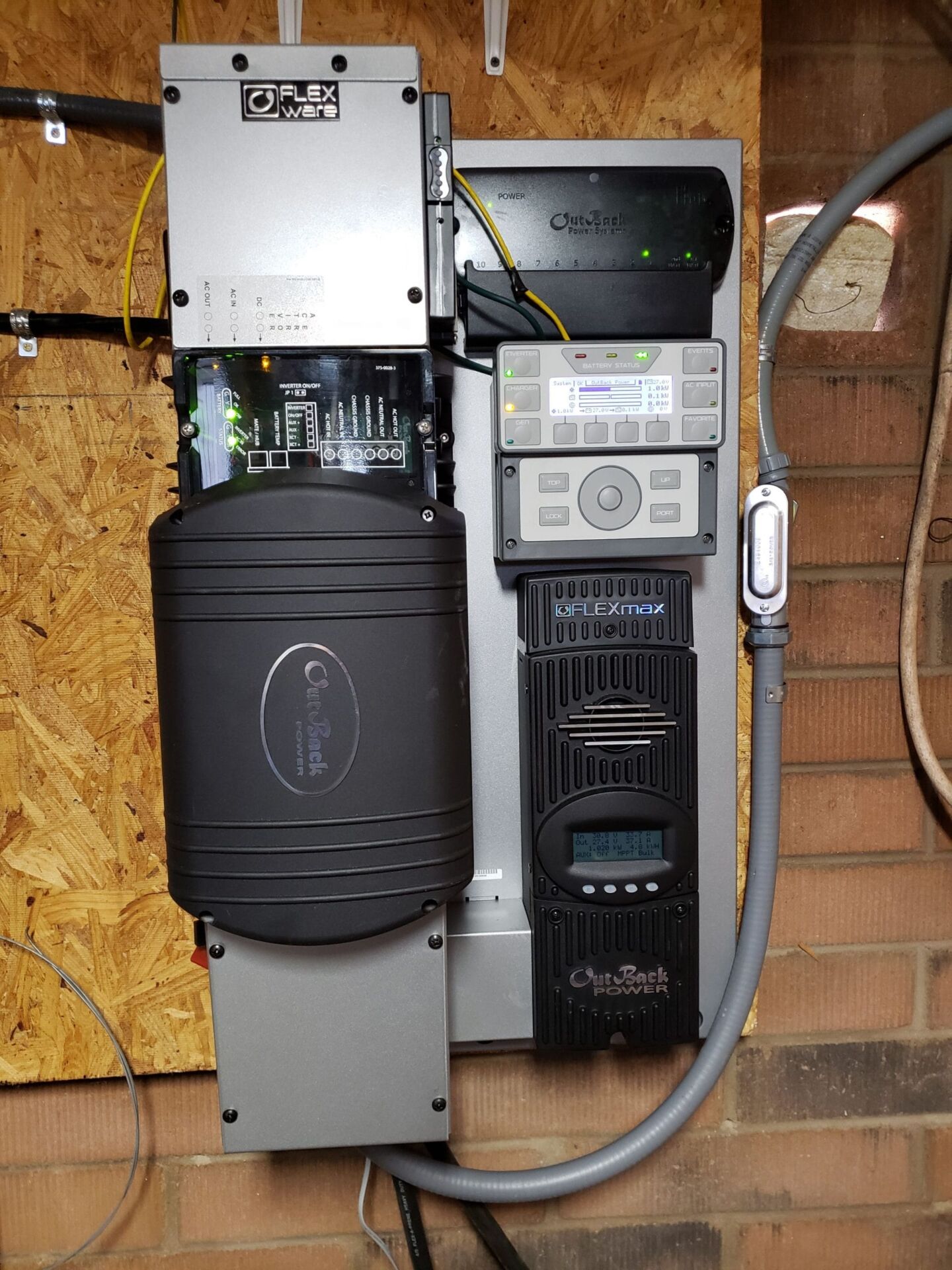 Outback FP1 inverter, FM80 charge controller, and Mate3s control panel