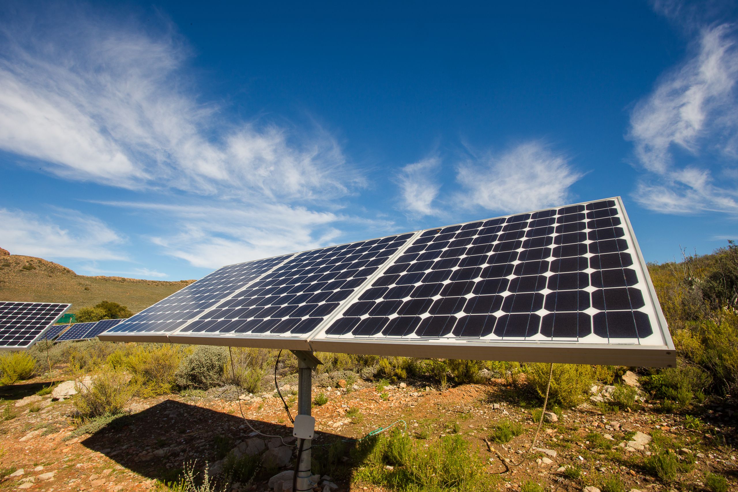 off grid solar panel with mountains