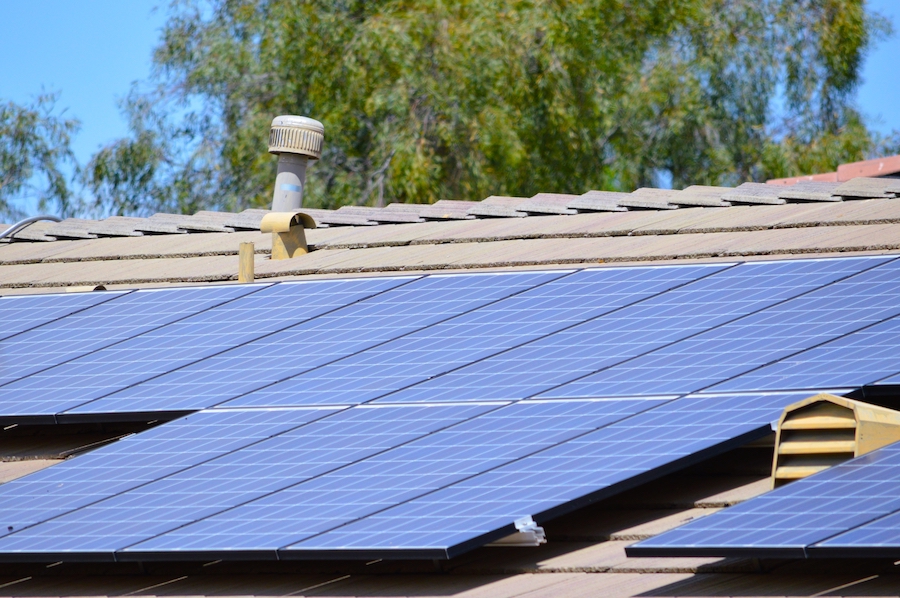 solar cell panels on a residential home roof