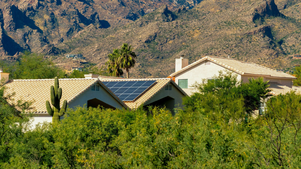 Solar panels on AZ house with mountains in the background