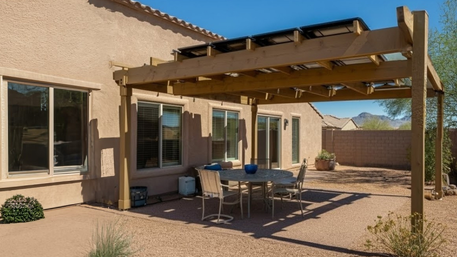 Solar pergolas outside of home in arizona